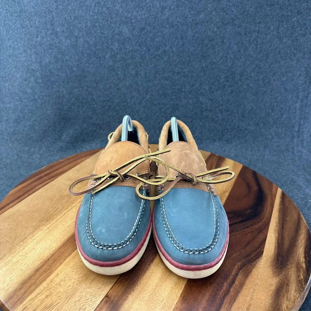 Polo Country Ralph Lauren Mens Blue Brown Leather Boat Shoes Size 10.5 80143
